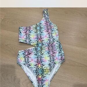 Stella Cove One-Shoulder Pastel Snake Print Swimsuit